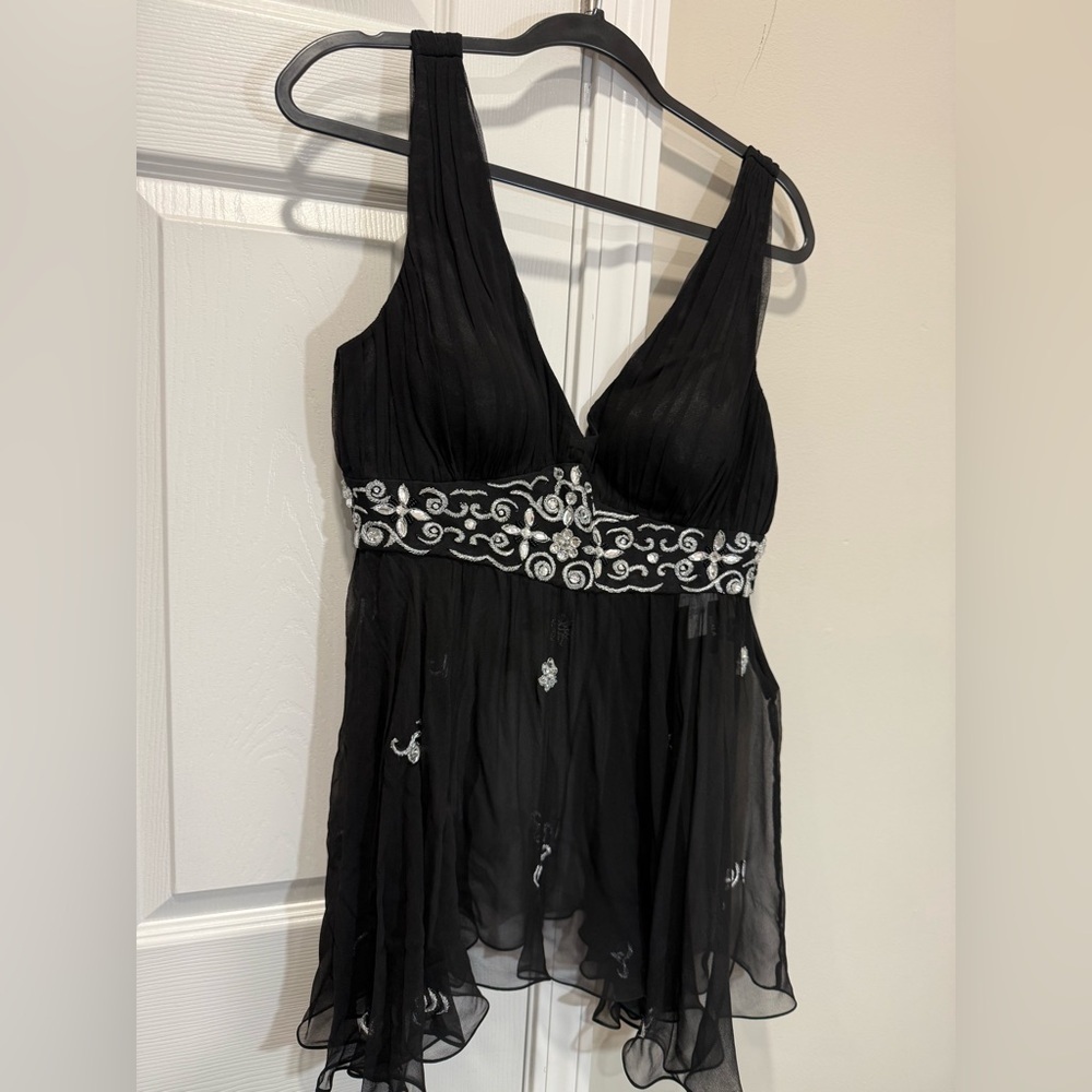 SCALA Vintage Silk beaded Black Garment with White Accents Size 14